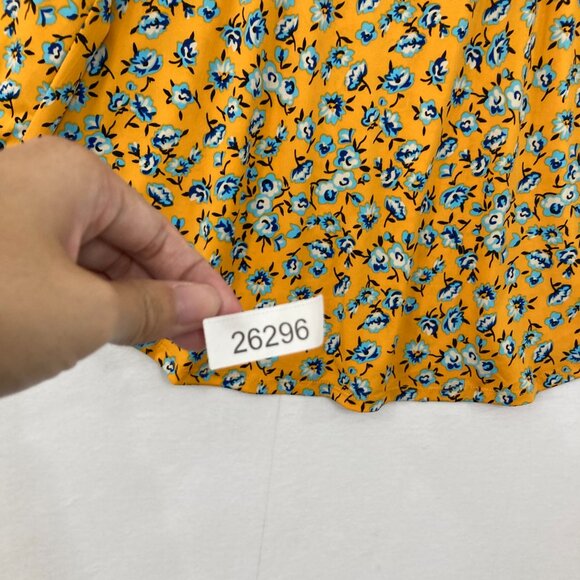 NY Collection XL Yellow Ditsy Floral Pintuck Rolled Sleeve Stretch Popover Top - Picture 9 of 9